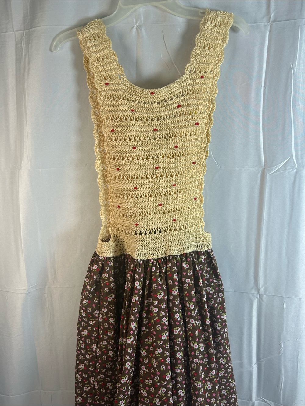 Cream Crochet Bodice Floral Skirt Girls' Casual Dress XXS  (00-4)